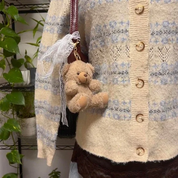 Cream‎ & Blue Cardigan Sweater Womens Small Button Up Patterned Cottage - Picture 3 of 7